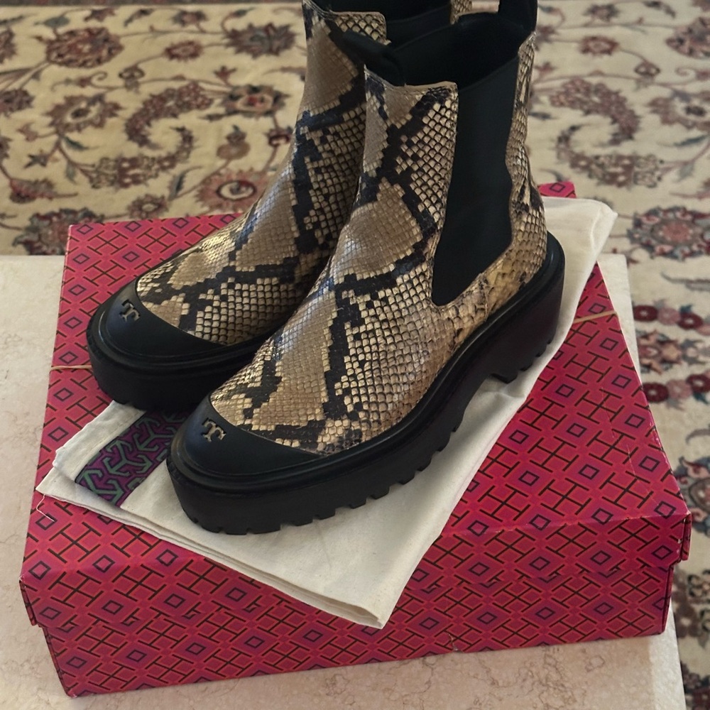 Tory Burch Brown and Black Ankle Boots with Chunky Sole